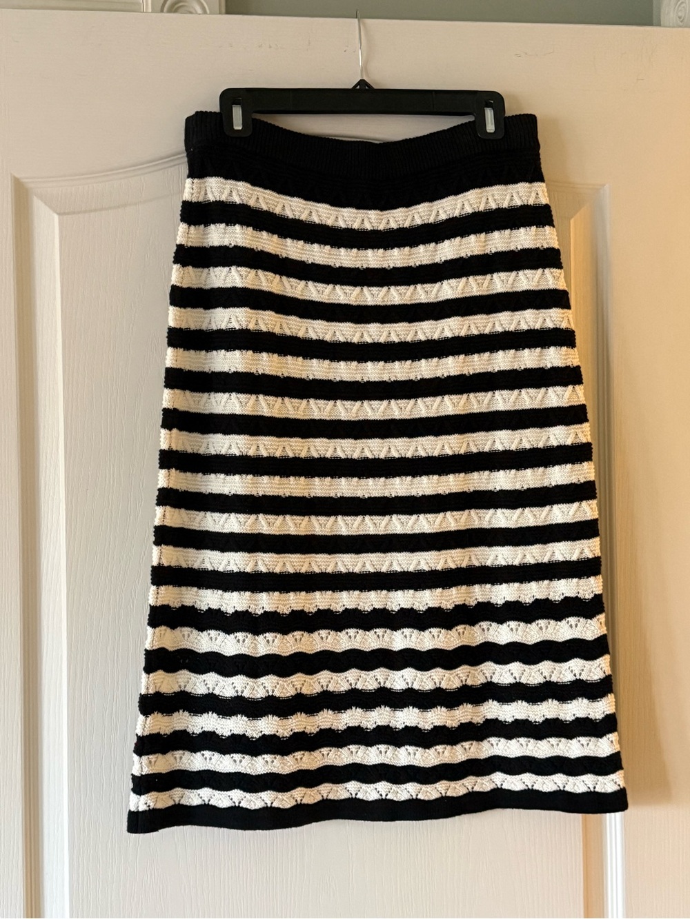 Talbots Black and White Striped Sweater Midi Skirt